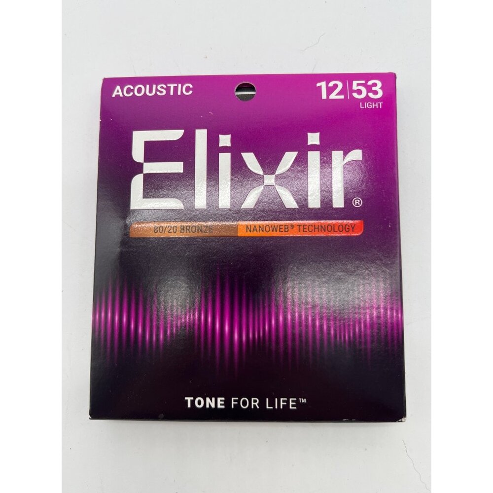 Elixir Acoustic Guitar Strings 12-53 Light 80/20 Bronze Nanoweb Technology